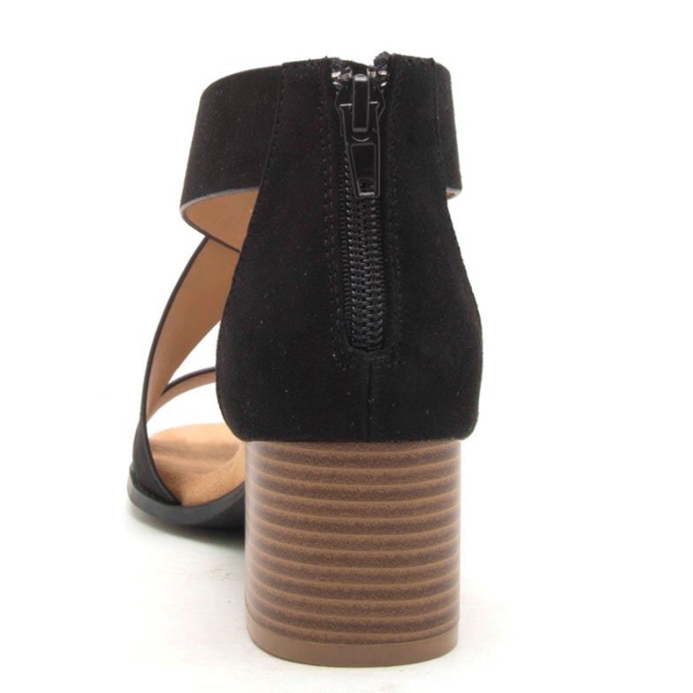 Qupid Doria Black Sued Criss Cross Low comfort Heel - Picture 7 of 8